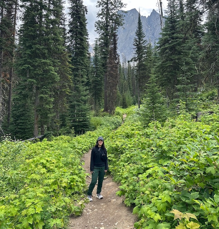 Meredyth walking along Emerald Lake in Yoho National Park